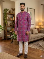 Men's Slub Cotton Panjabi with Skin Print, Sizes 38 to 46