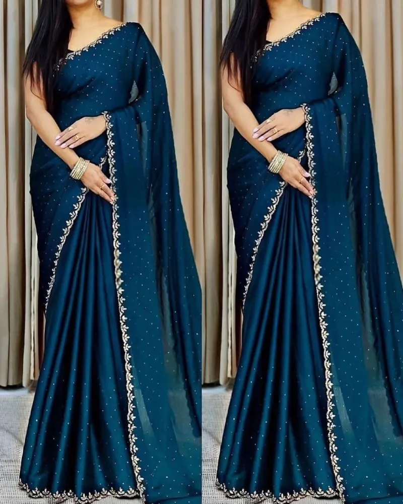 Stone Work Georgette Saree with Embroidery Across the Body