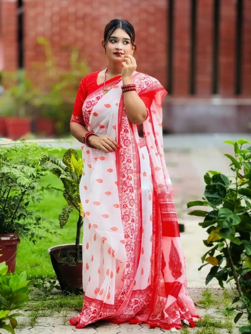 Chanderi Silk Digital Print Saree with Blouse Piece for Puja