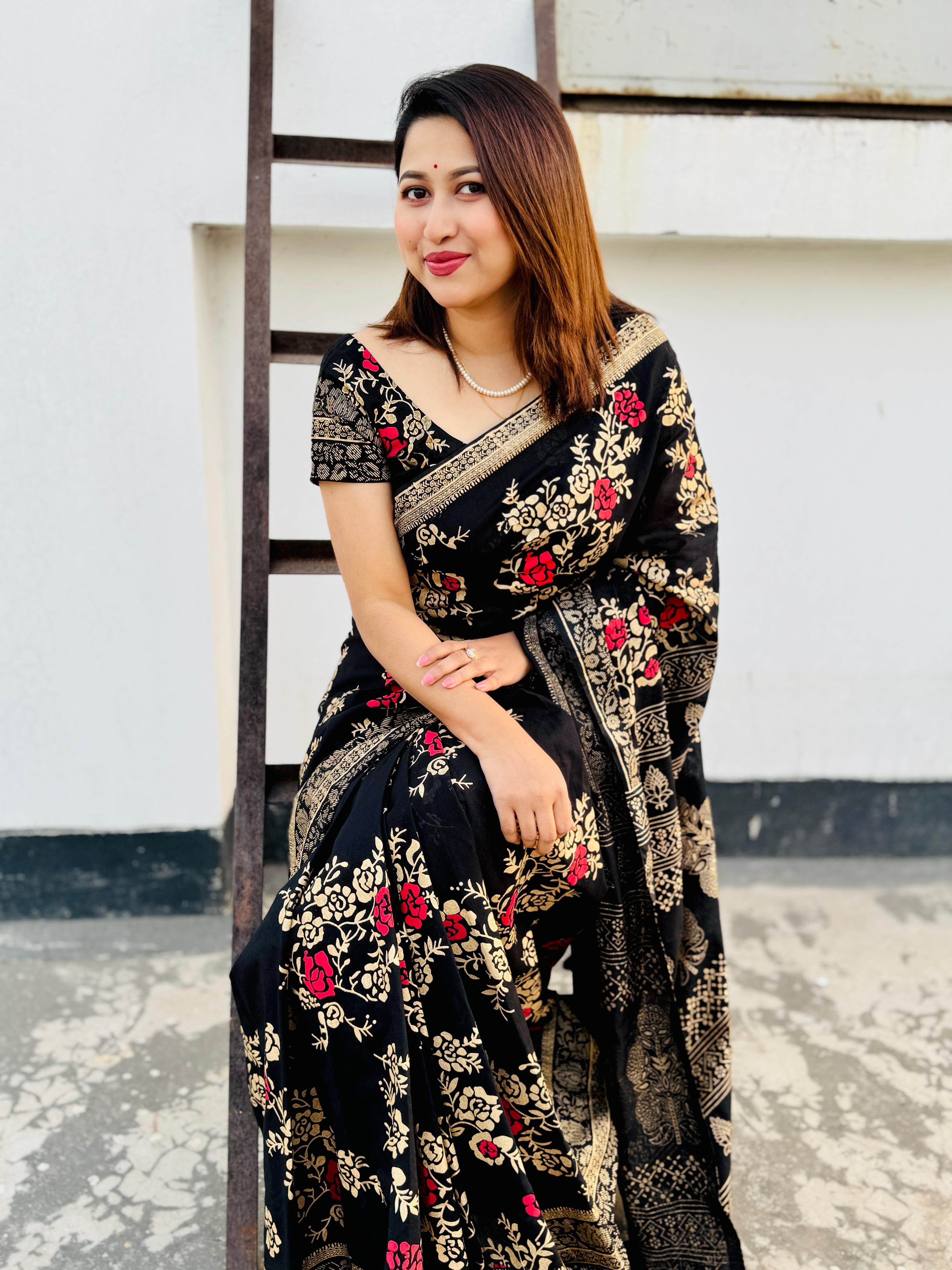 Dhupian Silk Saree with Screen Print Work, 6 Colours