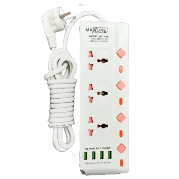 MaxLine ML-704, 4 Port USB, 7 Outlets Multiplug Charger