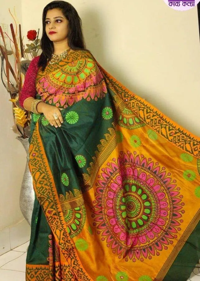 Dhupian Silk Printed Saree with Embroidery Work, 13 Haath
