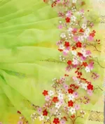 Hand Print Brush Work Saree in Half Silk, 12 Haath Long