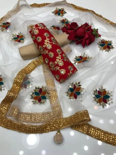 Semi-Stitched Georgette Embroidery Three Piece, Up to 52, 5 Colours