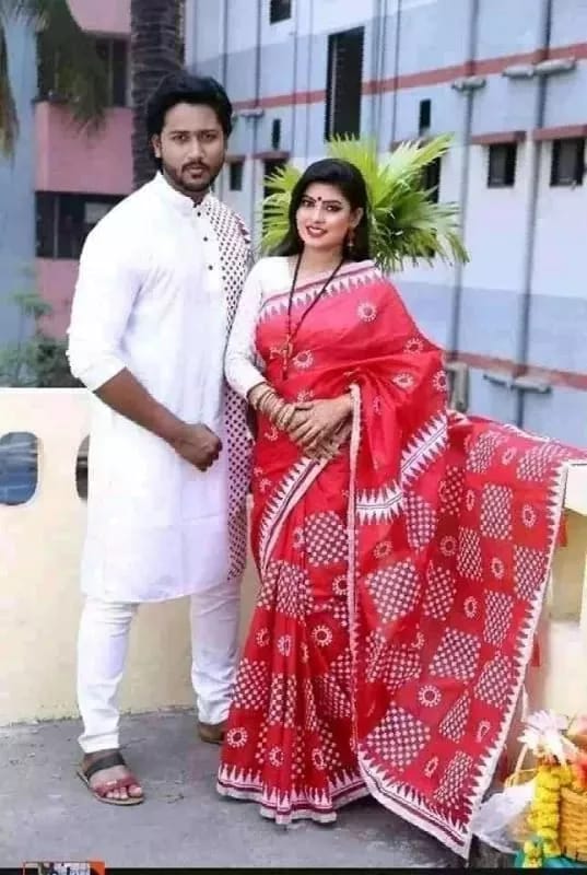 Half Silk Saree and Dhupian Silk Panjabi Couple Set, S to XL