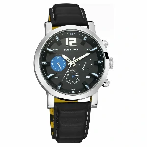 Fastrack NS3227SL01 Fastfit Quartz Multifunction Black Dial Leather Strap Watch