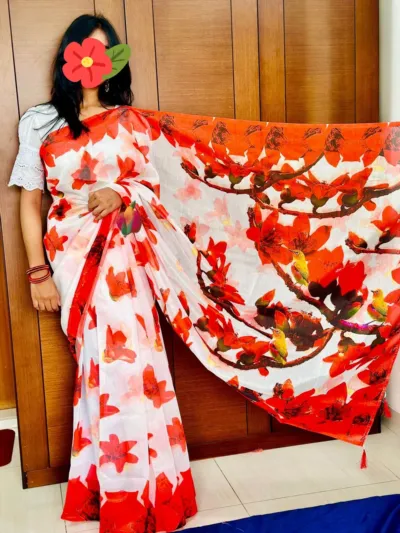 Women's Chanduri Silk Saree with Block Print Work