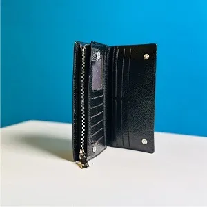 WILLIAMPOLO Genuine Cowhide Leather Men’s Long Wallet – Black