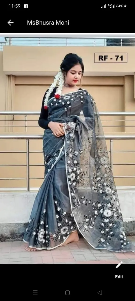 Women's Half Silk Saree with Hand Brush Paint Work