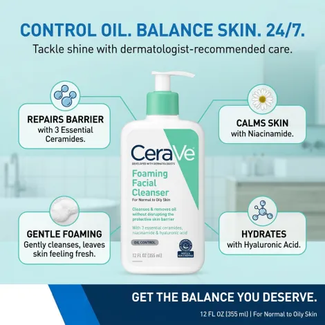 Cerave Foaming Facial Cleanser For Normal to Oily Skin 355ml (USA)