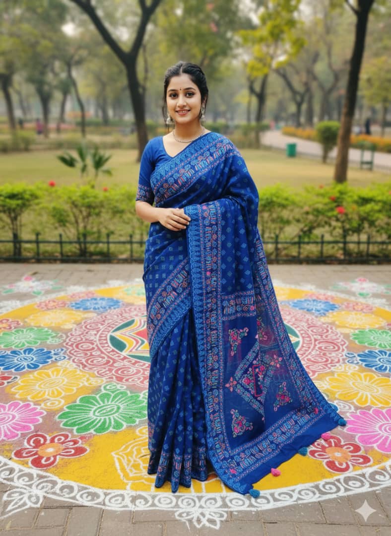 Boutique Screen Print Silk Saree, 13.5 Haath, 6 Colours