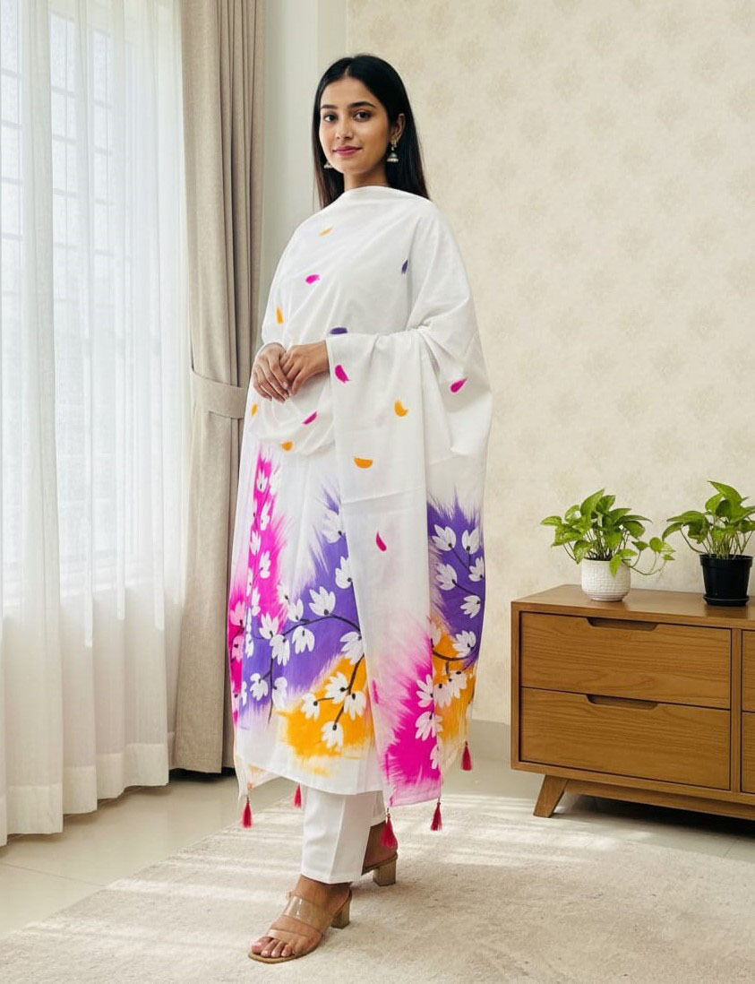 Women's Unstitched Cotton Voile Three Piece, Full Sleeve Kameez