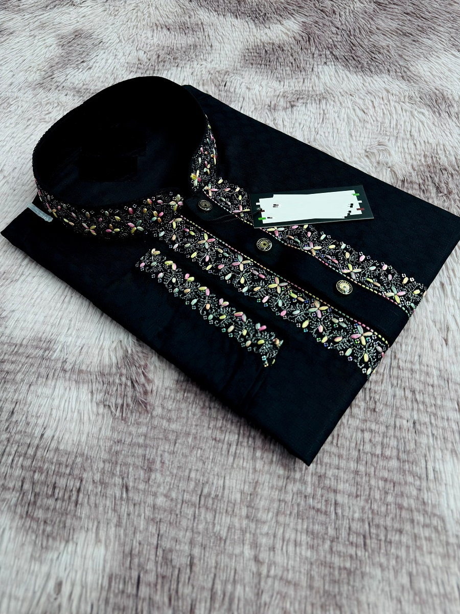 Men's Panjabi with Sequin and Thread Embroidery, Sizes M to XL