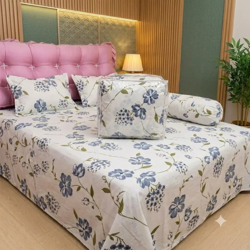 5 Piece Twill Cotton Comforter Set with King Size Bed Sheet