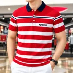 Premium Red & White Striped Sports Polo T-Shirt for Men