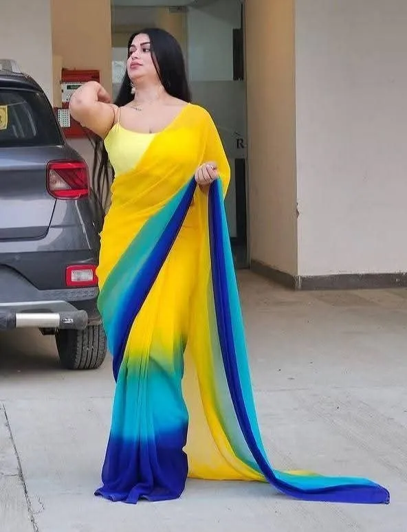 Casual and Party Wear Rainbow Georgette Saree, 6 Colours