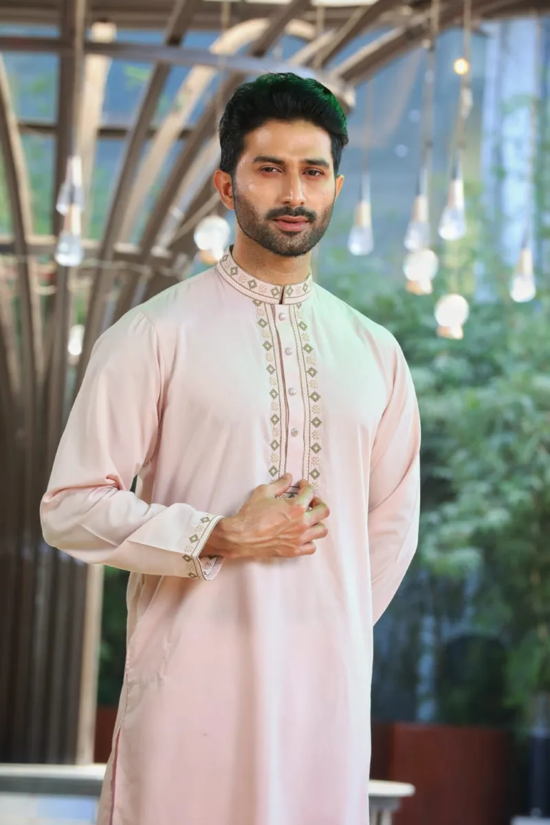 Men's Jacquard Cotton Panjabi with Complex Embroidery and Box