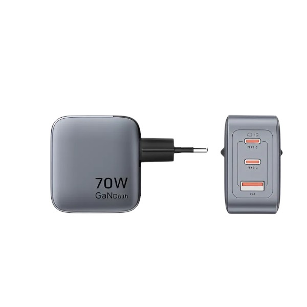 Vention 3-Port GaN USB-C & USB-A Charger 70W, EU Plug