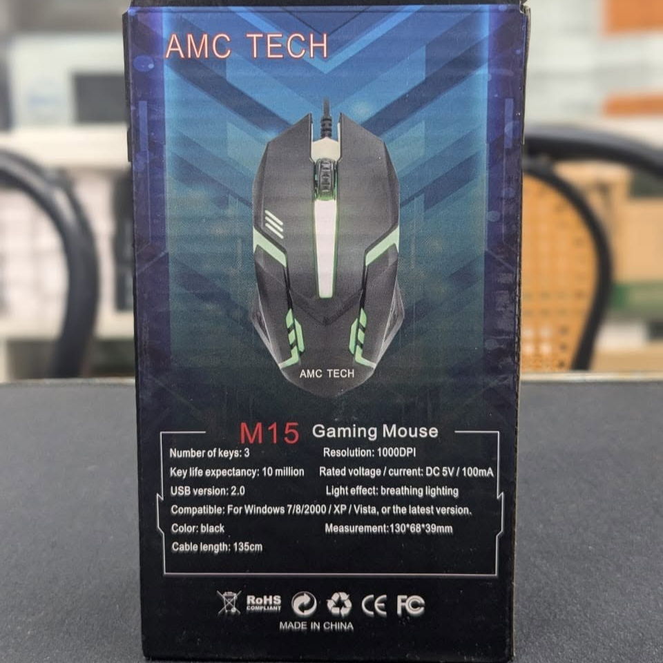 AMC TECH M15 Wired Gaming Mouse with Adjustable DPI, RGB Lighting,
