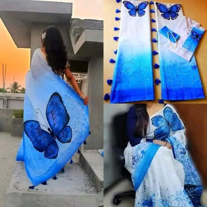 Hand Print Couple Set, Half Silk Dhupian Saree and Panjabi