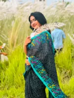 Women's Half Silk Screen Print Saree, 12 Haath