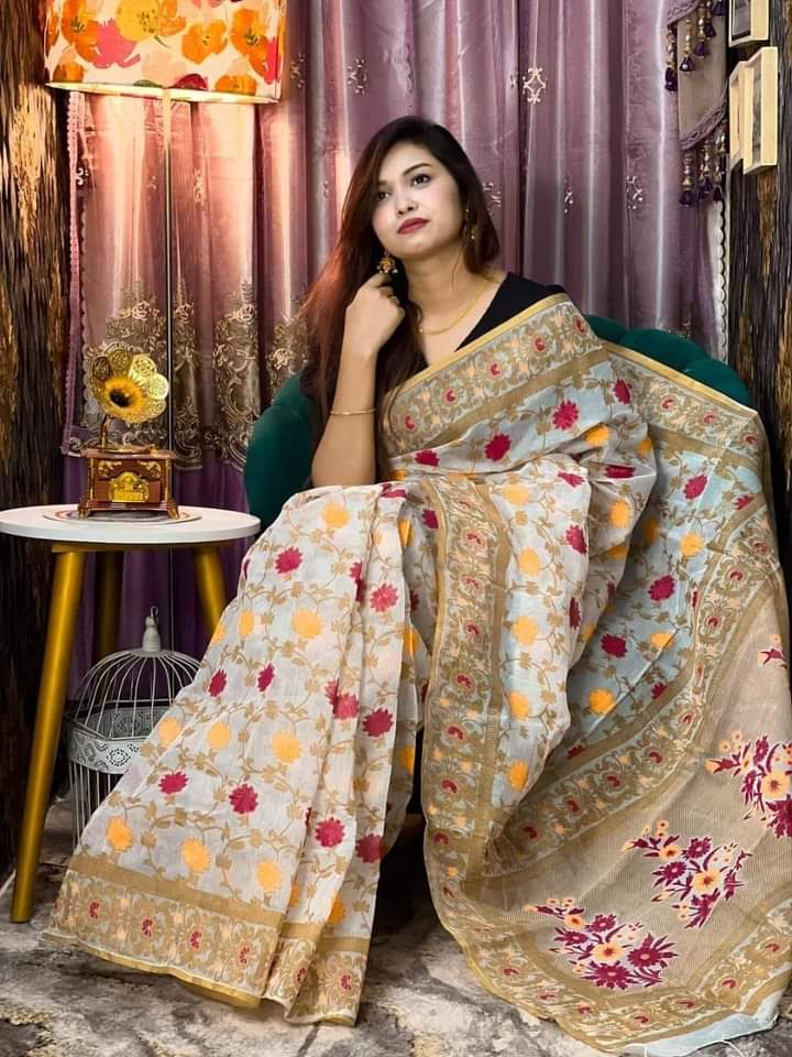 Women's Hand Printed Half Silk Saree, Screen Print, 12 Haath