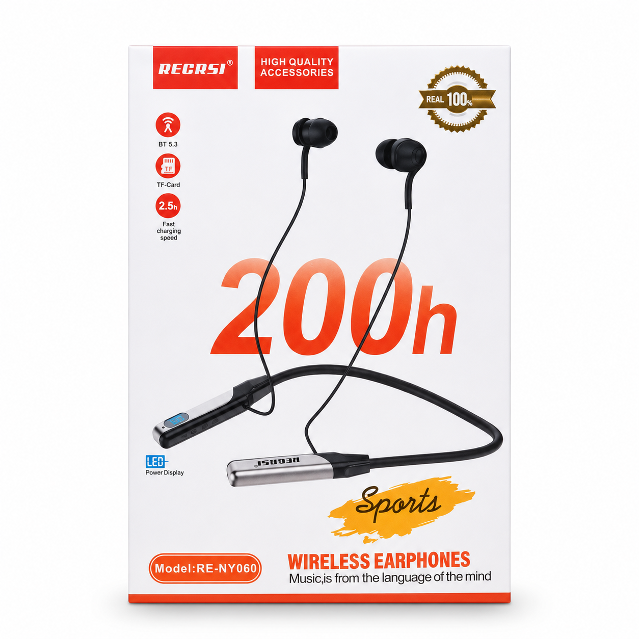 RE-NY060 Recrsi wireless Neckband Bluetooth Earphone Charging backup 200 hours
