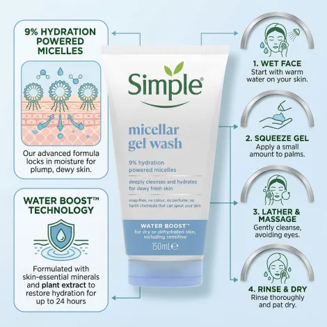 Simple Water Boost 9% Hydration Powered Micellar Gel Wash 150ml (Poland)