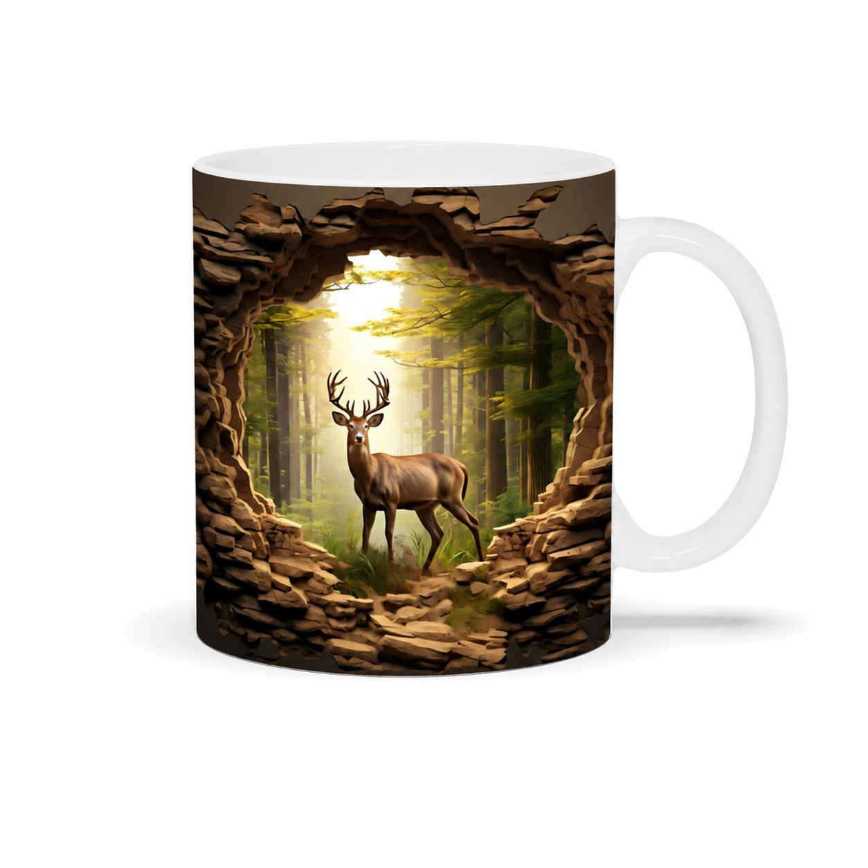 Wild Nature Deer Ceramic Mug – Premium Wraparound Design Coffee Mug with Forest & Stag Print, Microwave & Dishwasher Safe