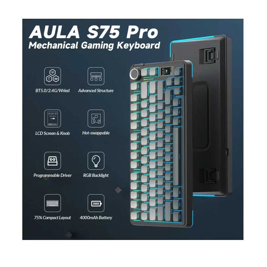 Aula S75 Pro Tri Mode RGB Hot Swap Mechanical Keyboard Gradient Gray