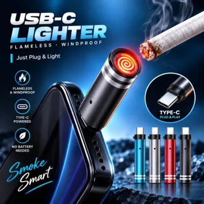 USB-C Mini Flameless Lighter – Tungsten Wire, Blow-to-Ignite, Windproof