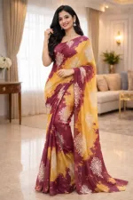 Rongdhonu Georgette Saree with Blouse Piece, 4 Colours