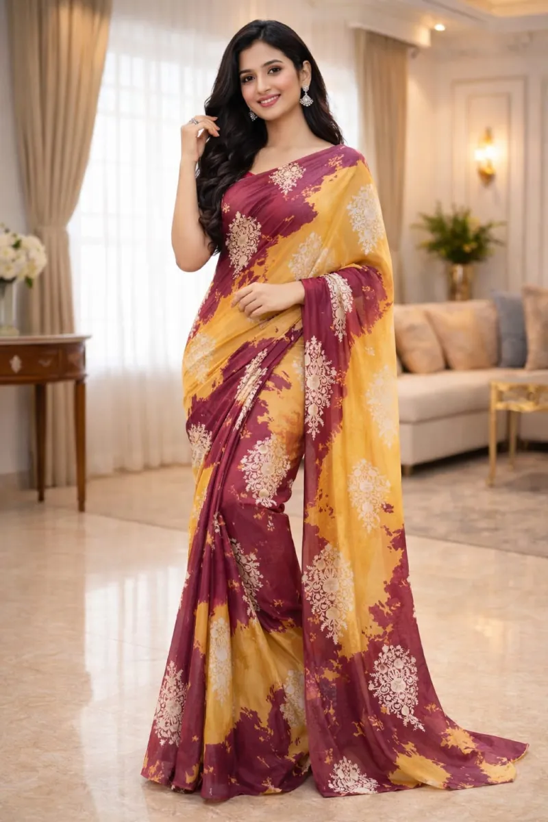 Rongdhonu Georgette Saree with Blouse Piece, 4 Colours