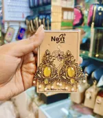 Antique Gold Amber Yellow Stone & Pearl Drop Earrings