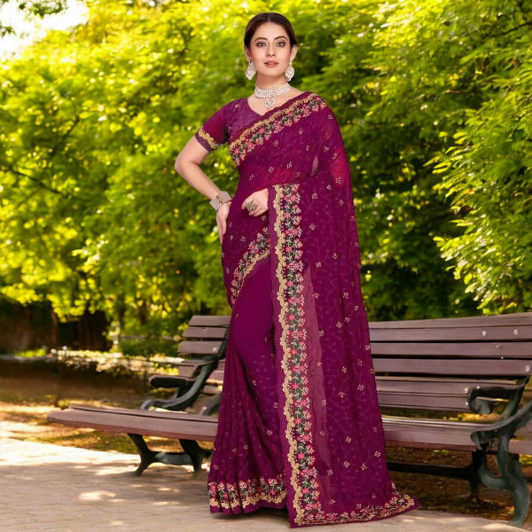 Stylish Indian Georgette Saree with Blouse Piece