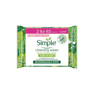 Simple Biodegradable Cleansing Wipes Twin Pack 20 Wipes (UK)