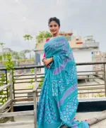 Half Silk Block Print Saree with Running Blouse Piece, 13 Haath