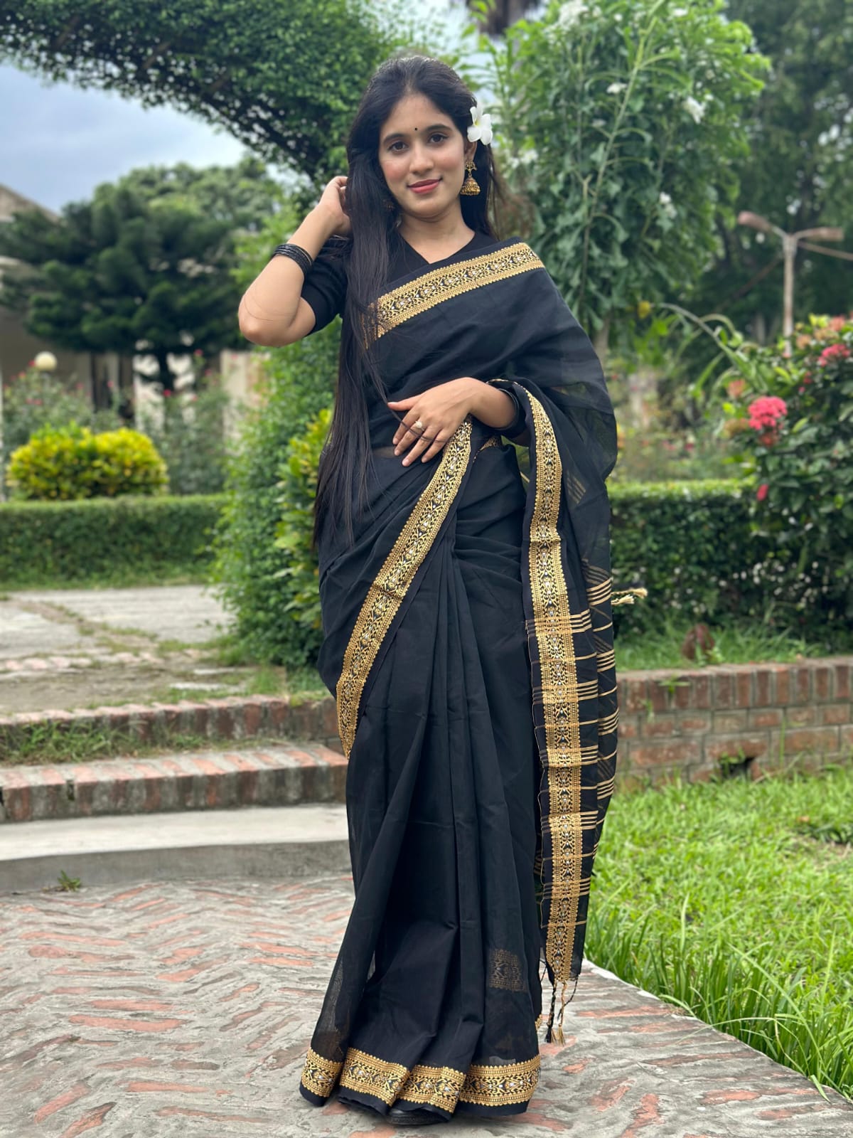 Women's Half Silk Nokshi Paar Saree, 3 Colours