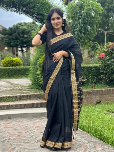 Women's Half Silk Nokshi Paar Saree, 3 Colours