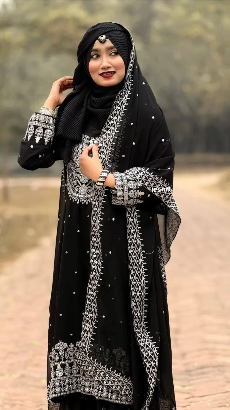 Soft Georgette Sequin Embroidery Three Piece with Inner, 6 Colours