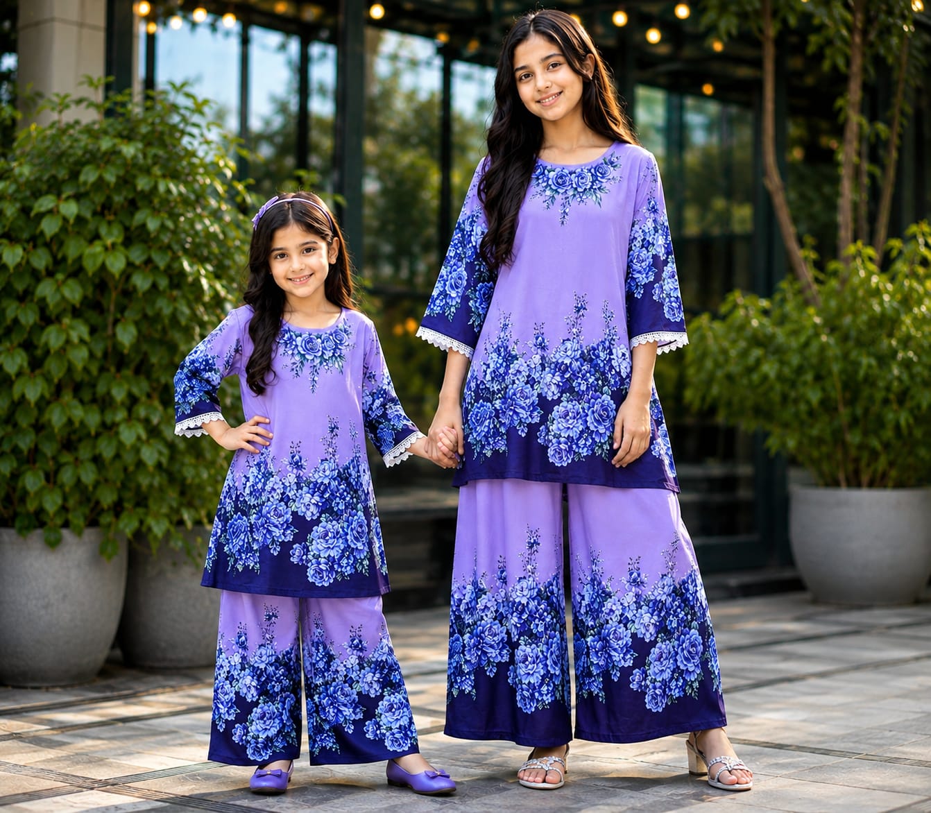 Girls' Digital Print Cotton Two Piece Set, 6 to 15 Years