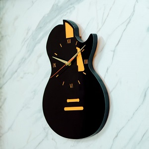 Rhythm Curve – Guitar-Shaped Black Acrylic Wall Clock