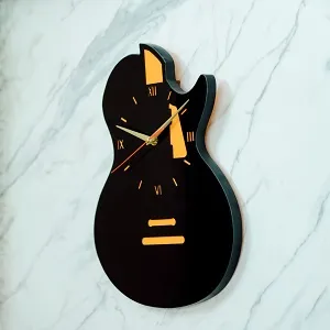 Rhythm Curve – Guitar-Shaped Black Acrylic Wall Clock