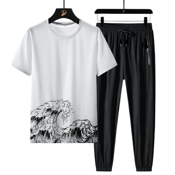 Sportswear Casual O-neck T-shirts + Pants Tracksuit Set