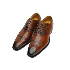 25019-BROWN GENUINE COW LEATHER ALLILUX LEATHER POINTED-TOE ALLIGATOR PATTERN DRESS SHOES Formal Shoes