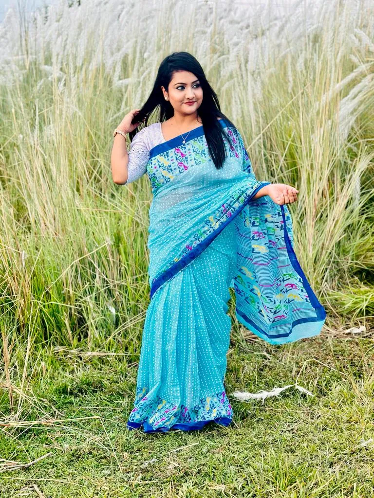 Women's 12 Haath Half Silk Saree with Screen Print