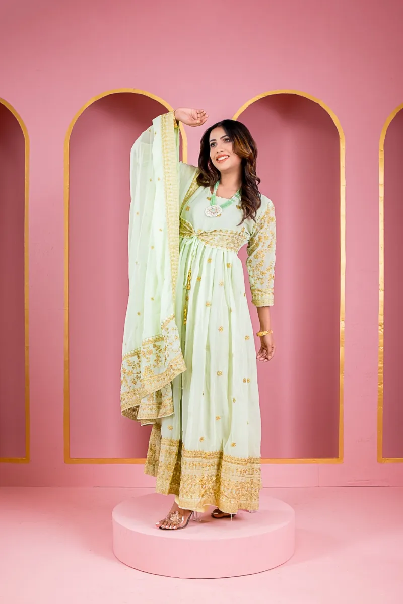 Women's Floor-Touch Embroidered Anarkali Party Dress, 4 Colours