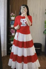 Pure Cotton T-Shirt and Georgette Skirt Set, Free Size up to 44