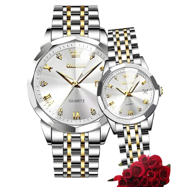 Olevs Stainless Steel fashionable Couple watches Silver