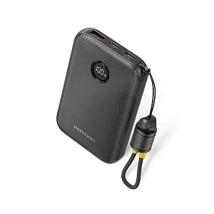 Vention FKAB0-C 10000mAh 22.5W Fast Charging Power Bank with Built-in USB-C Cable – Black